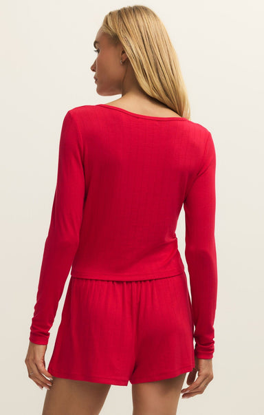 Z Supply Loungewear- Sleepwear - Tops Felt Cute Long Sleeve Rib Top Kiss Me Red