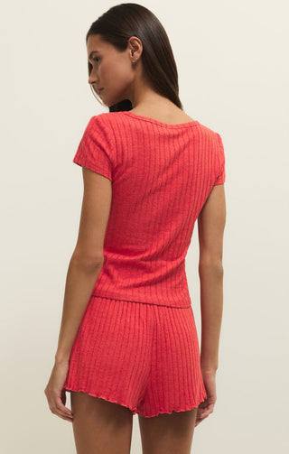Z Supply Loungewear- Sleepwear - Tops Flower Market Rib Tee Crimson Crush