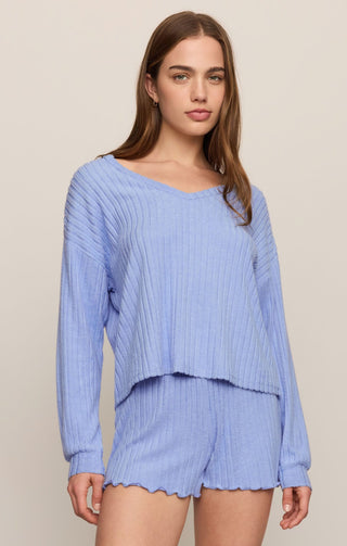 Z Supply Loungewear- Sleepwear - Tops Xsm Daydream Rib V-Neck Long Sleeve Top Crystal Blue
