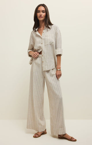 Z Supply Tops - Blouse Alfie Striped Button Up Top Linen