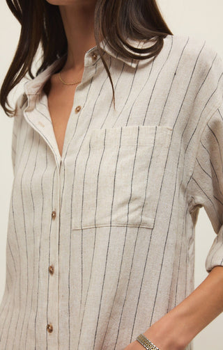 Z Supply Tops - Blouse Alfie Striped Button Up Top Linen