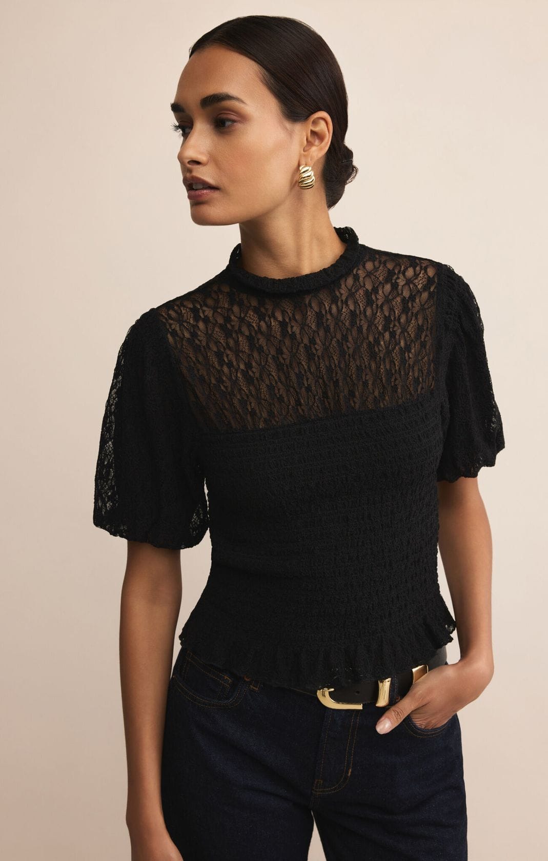 Z Supply Tops - Blouse Glimpse Lace Top Black