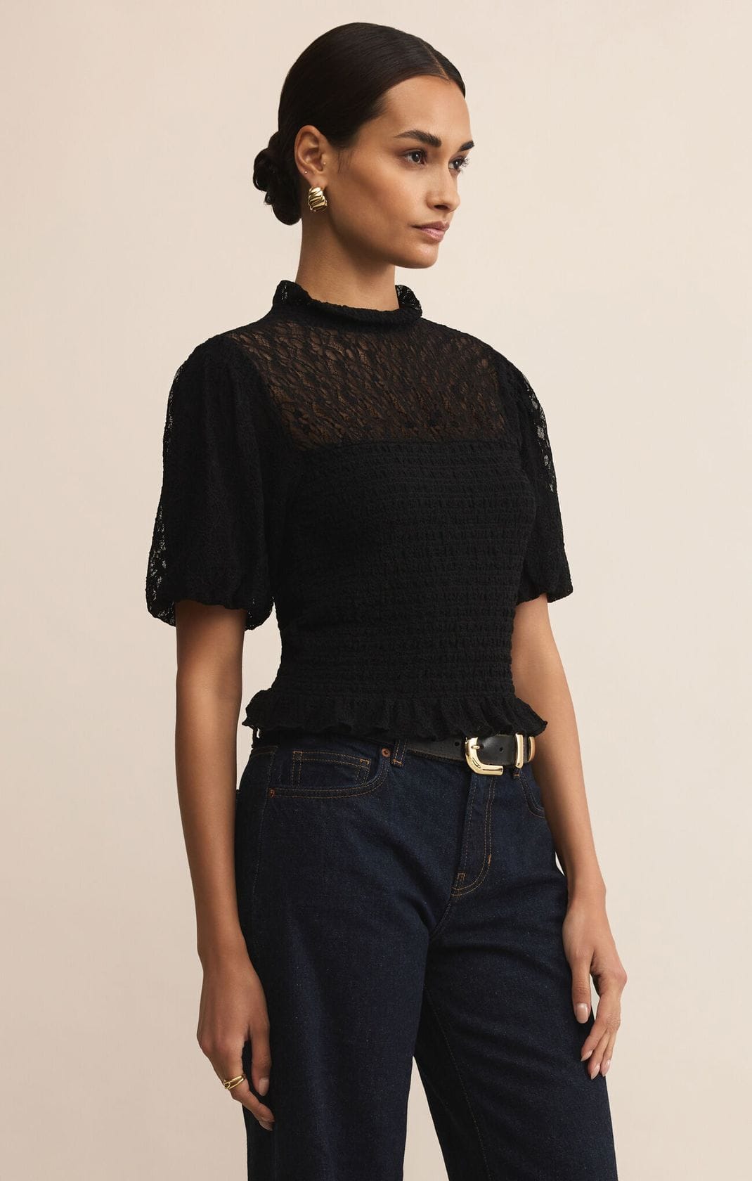 Z Supply Tops - Blouse Glimpse Lace Top Black
