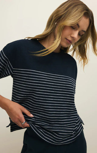 Z Supply Tops - Blouse Harbor Striped Shirt Eclipse