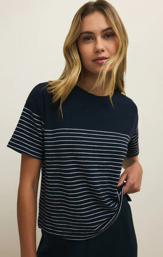 Z Supply Tops - Blouse Harbor Striped Shirt Eclipse