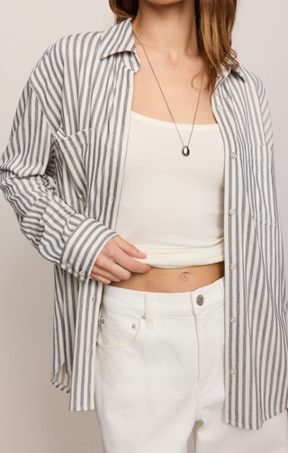 Z Supply Tops - Blouse Reese Button Up Stripe Top Eclipse