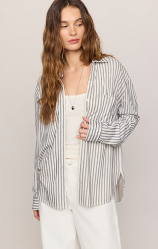 Z Supply Tops - Blouse Reese Button Up Stripe Top Eclipse