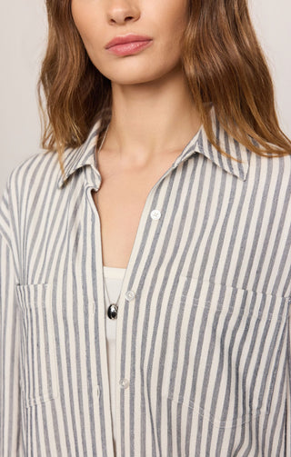 Z Supply Tops - Blouse Reese Button Up Stripe Top Eclipse