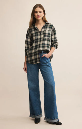 Z Supply Tops - Blouse Sale River Plaid Button Up Garland Green