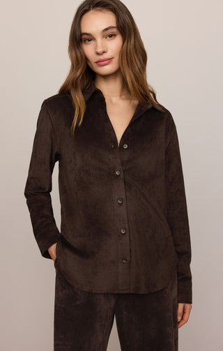 Z Supply Tops - Blouse Xsm Maren Suede Shirt Dark Roast