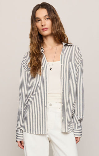 Z Supply Tops - Blouse Xsm Reese Button Up Stripe Top Eclipse