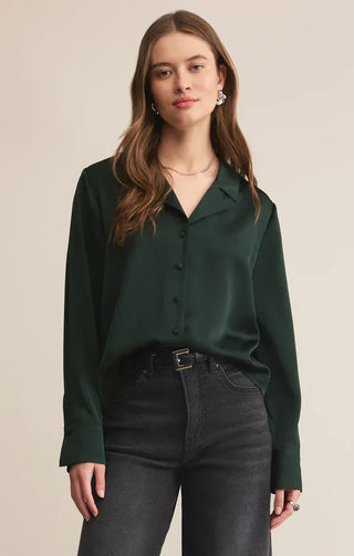 Z Supply Tops - Blouse Xsm Sale Ana Satin Top Garland Green
