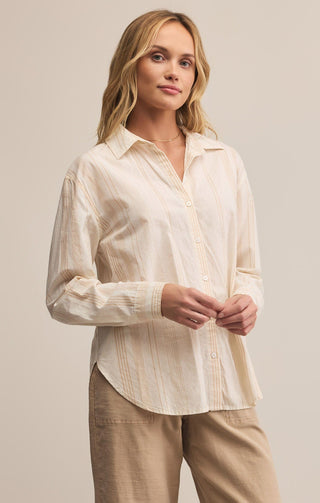 Z Supply Tops - Blouse Xsm Sale Seaport Striped Shirt Biscuit