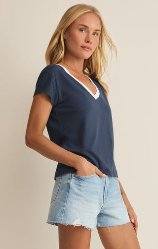 Z Supply Tops - T-Shirts Modern Colorblocked V-Neck Tee Twilight Blue
