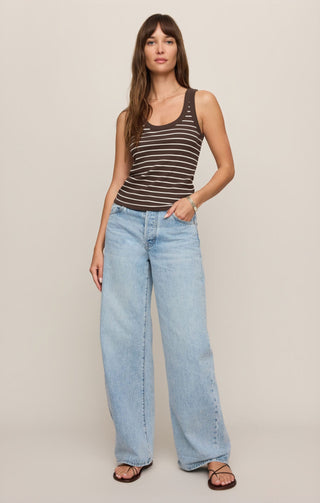 Z Supply Tops - Tank Top Rowe Striped Scoop Tank Dark Chocolate