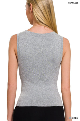 Zenana Basics - Cami Cropped Seamless Round Neck Tank - Ruby