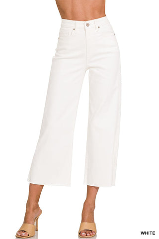 Zenana Bottoms - Pants 25 High Rise Wide Leg Cropped White Denim