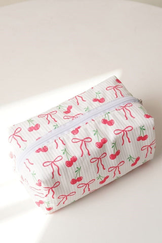Zenana Home - Travel Bowknot Cherry Cosmetic Makeup Pouch Bag
