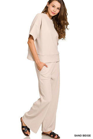 Zenana Loungewear- Sleepwear Ribbed Round Neck Tee and Pant Set 9/30