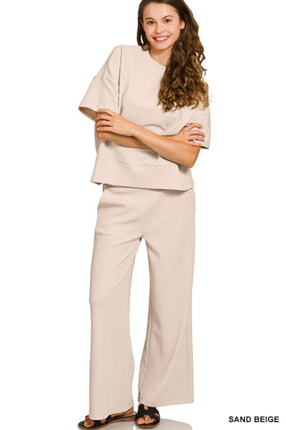 Zenana Loungewear- Sleepwear Sm Ribbed Round Neck Tee and Pant Set 9/30