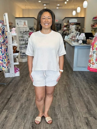Zenana Sets Raised Rib Short Sleeve Top & Shorts Set Sand Beige