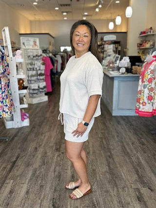 Zenana Sets Raised Rib Short Sleeve Top & Shorts Set Sand Beige
