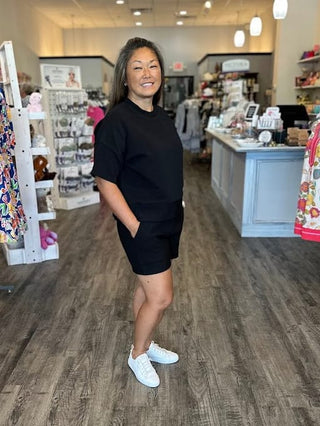 Zenana Sets Ribbed Round Neck Tee and Short Set Black