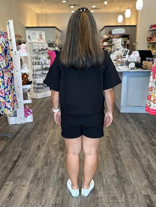 Zenana Sets Ribbed Round Neck Tee and Short Set Black