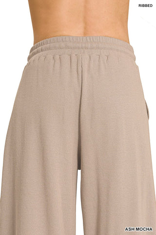 Zenana Sets Ribbed Short Sleeve Tee & Pant Set Ash Mocha