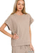 Zenana Sets Ribbed Short Sleeve Tee & Pant Set Ash Mocha