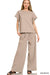 Zenana Sets Ribbed Short Sleeve Tee & Pant Set Ash Mocha