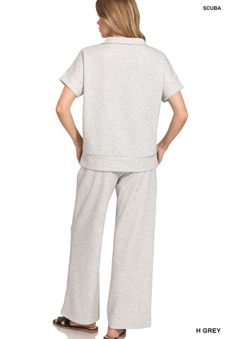 Zenana Sets Scuba High Neck Half Zip Top & Pant Set Ash Grey