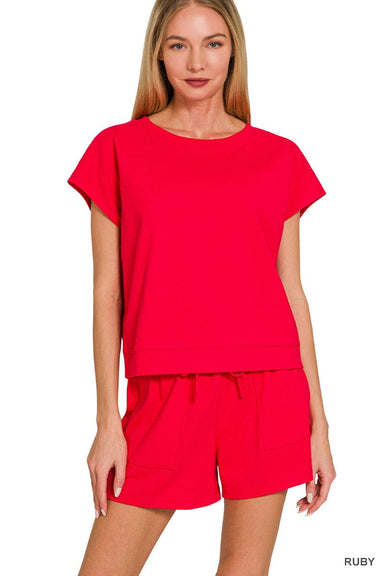 Zenana Sets Sm Cotton Top  & Shorts Set Ruby