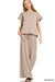 Zenana Sets Sm Ribbed Short Sleeve Tee & Pant Set Ash Mocha