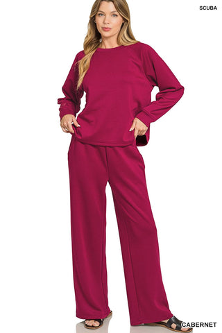Zenana Sets Sm Soft Crewneck Pullover & Pant Set Cabernet