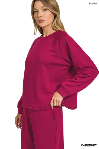 Zenana Sets Soft Crewneck Pullover & Pant Set Cabernet