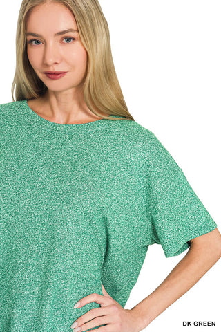 Zenana Sets Soft Mélange Short Sleeve Tee & Shorts Set Dark Green