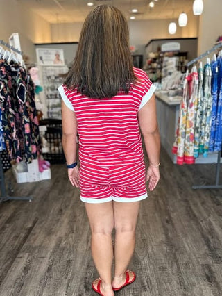 Zenana Sets Stripe Contrast Trim Rib Banded Top & Shorts Set