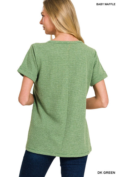 Zenana Tops - Blouse Melange Baby Waffle Short Sleeve Sand Beige