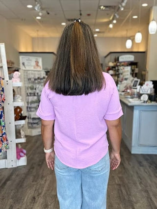 Zenana Tops - Blouse Woven Collared V-Neck Short Sleeve Top Mauve