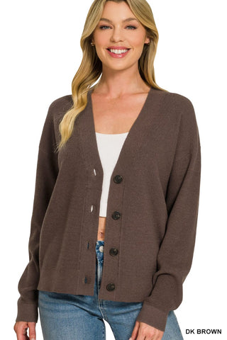 Zenana Tops - Outerwear - Cardigans Sm Viscose Sweater Cardigan Brown