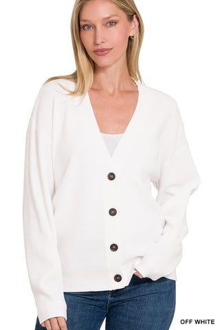 Zenana Tops - Outerwear - Cardigans Sm Viscose Sweater Cardigan Off White