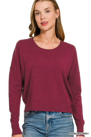 Zenana Tops - Sweaters Sm Front Seam Round Neck Dark Burgundy