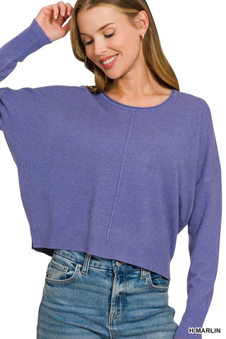 Zenana Tops - Sweaters Sm Front Seam Round Neck Heather Marlin