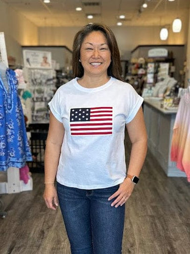 Zenana Tops - T-Shirts American Flag Tee White