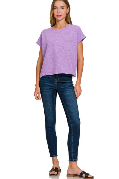 Zenana Tops - T-Shirts Cotton Slub Relaxed Fit T-Shirt Lavender
