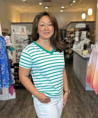 Zenana Tops - T-Shirts Striped V-Neck T-Shirt Kelly Green