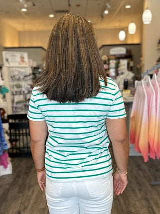 Zenana Tops - T-Shirts Striped V-Neck T-Shirt Kelly Green