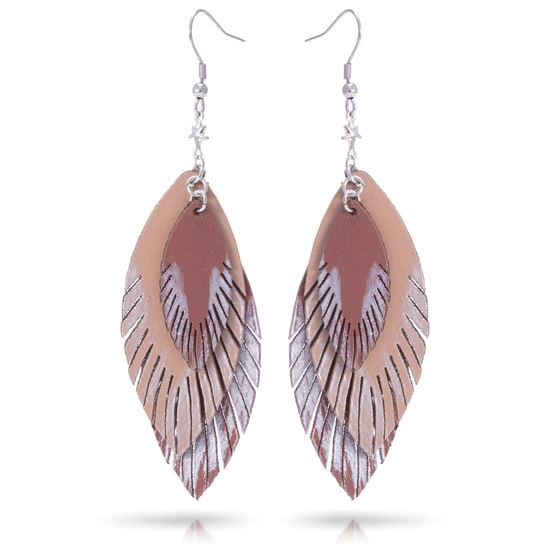 Three Leaf Leather Earrings Canyon