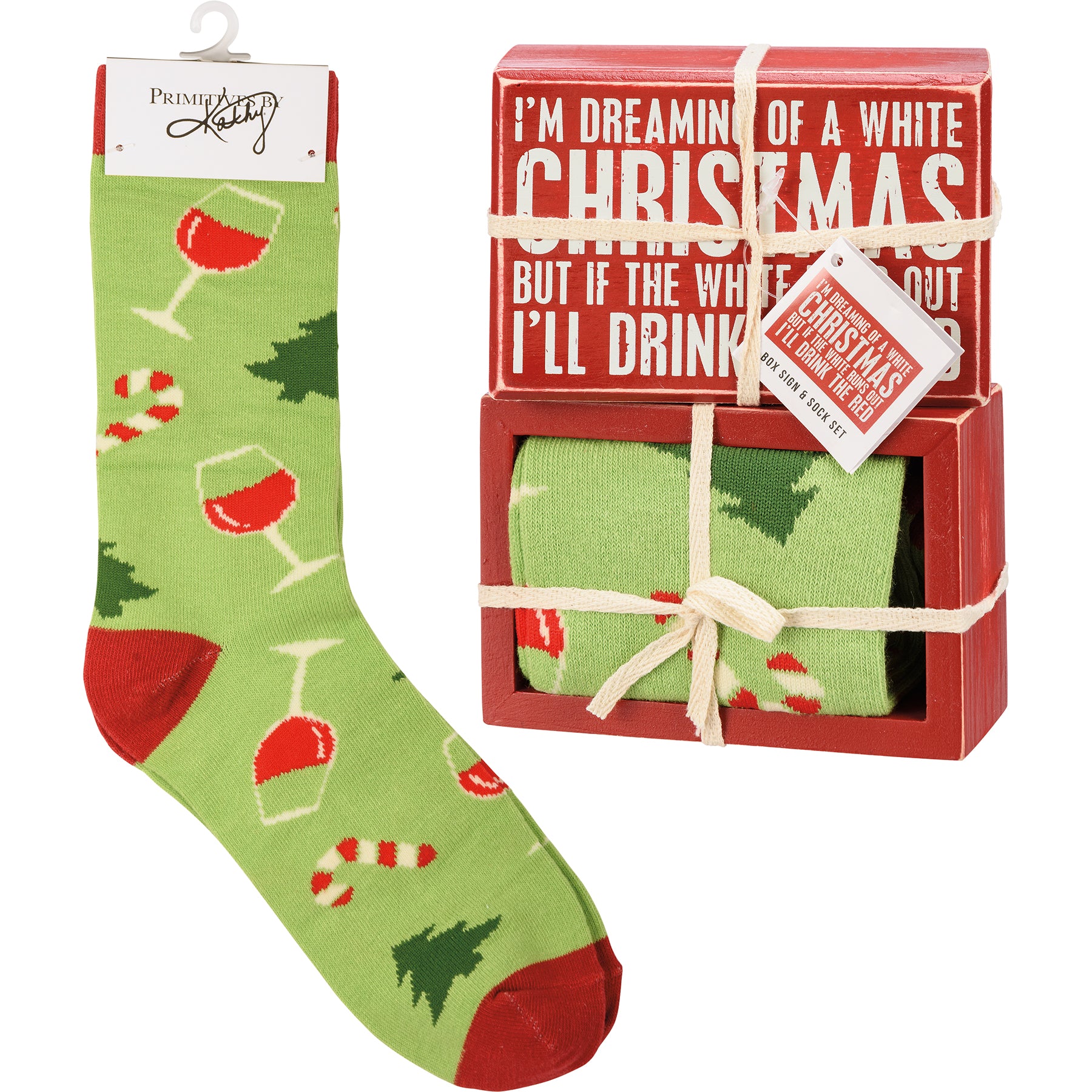Sale Box Sign & Sock Set White I'm Dreaming of a White Christmas